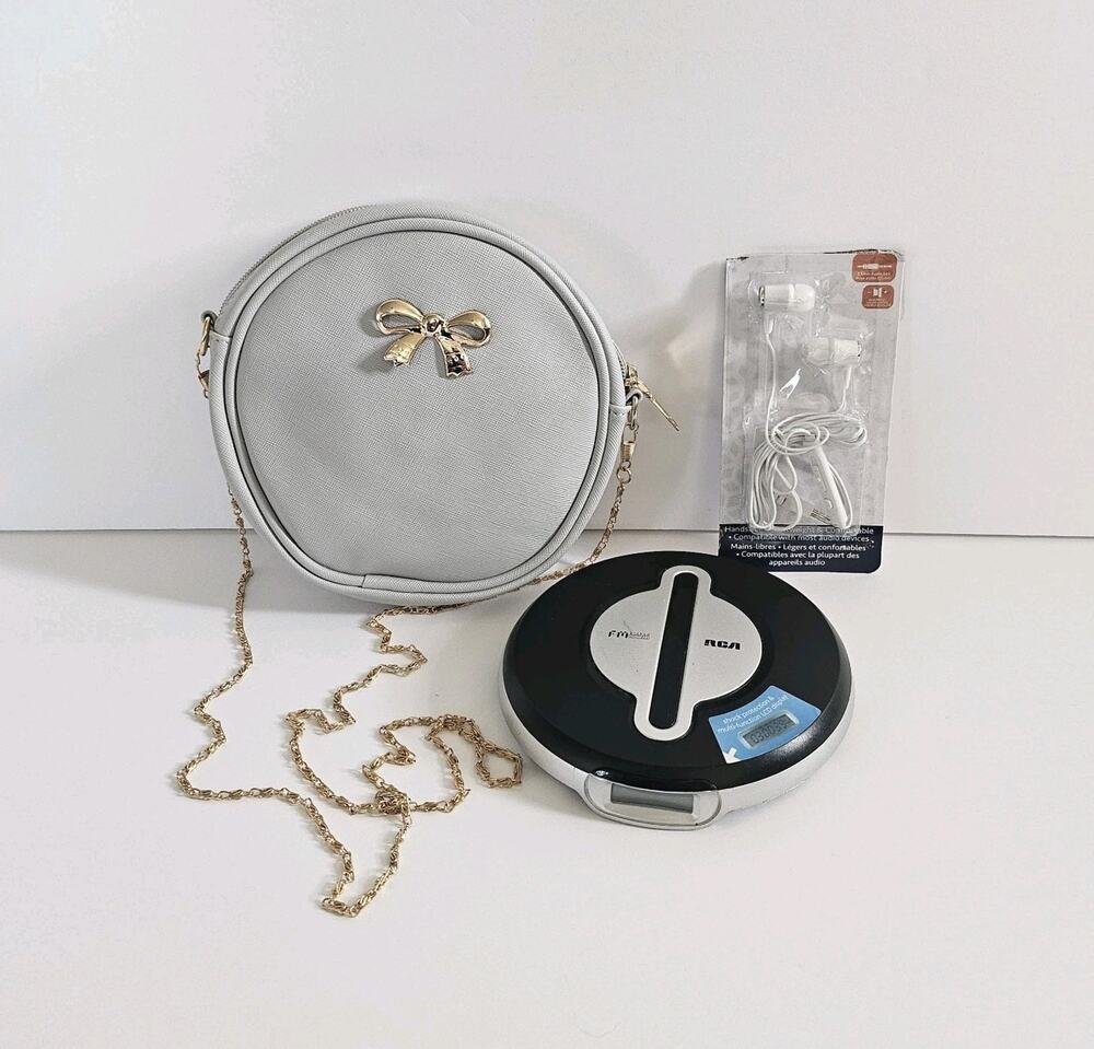RCA RP2810A Portable CD Player Y2K + Blue Crossbody Purse Case + Earbuds Bundle